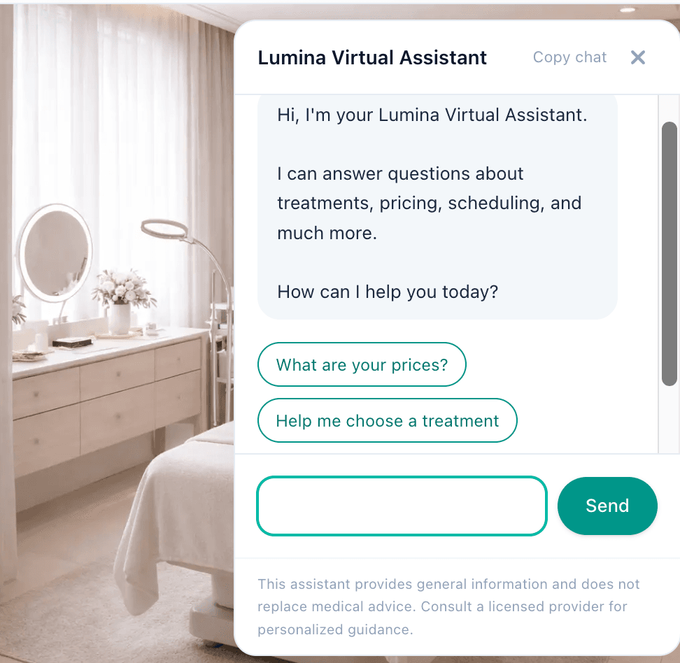 Lumina Aesthetics — assistant preview