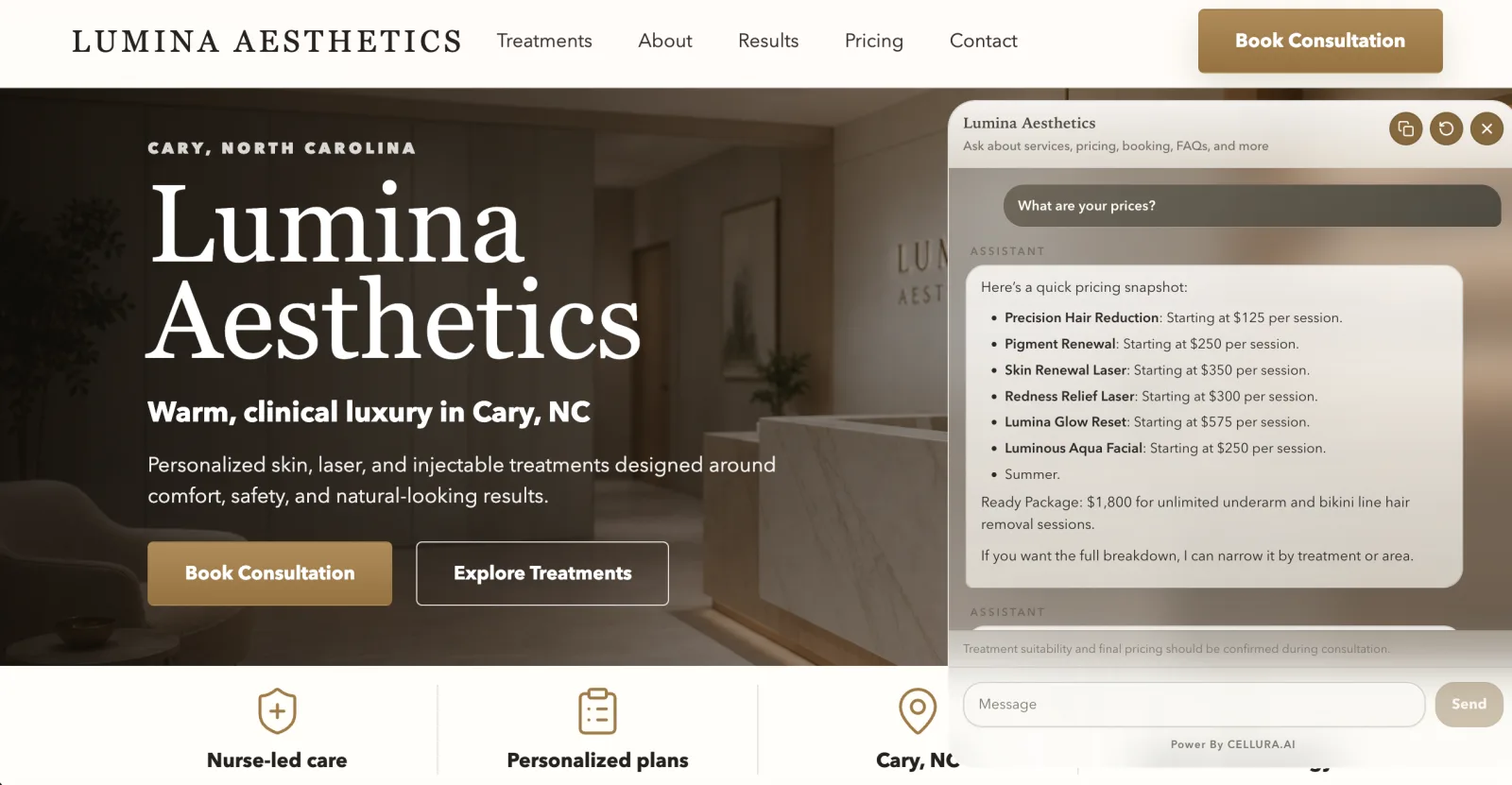 Lumina Aesthetics assistant demonstration